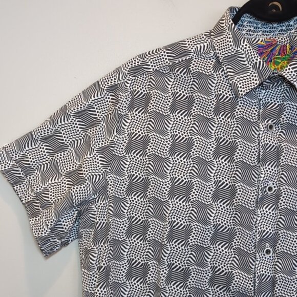 Robert Graham Geometric Print Short Sleeve Shirt Polo Cotton Classic Fit Top - Picture 3 of 14